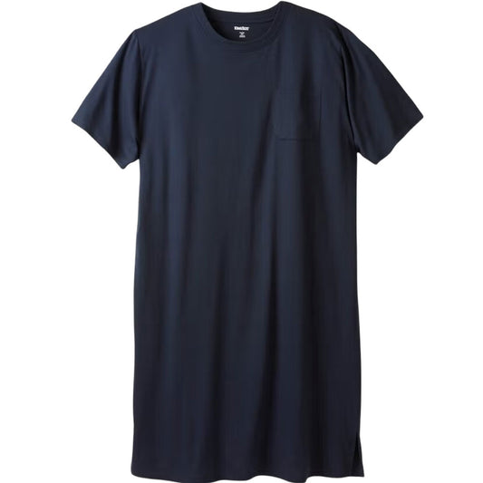 Navy blue sleeveless nightshirt on wooden background with texture detail