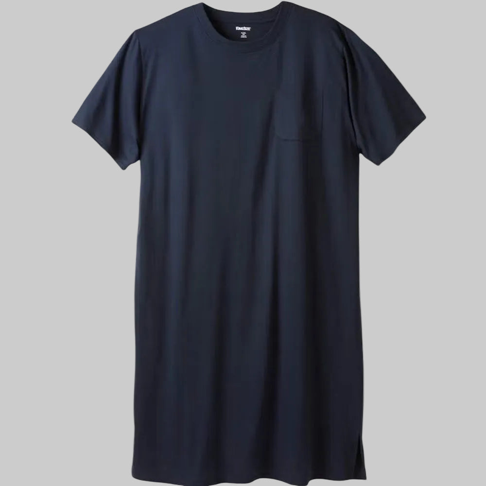 Navy blue sleeveless nightshirt on wooden background with texture detail