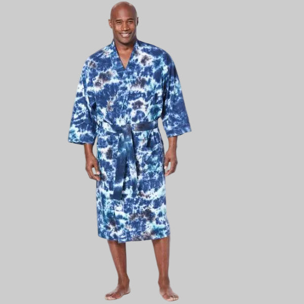 Navy Marble Big & Tall Size Cotton Jersey Robe PSM-5572