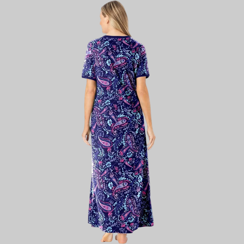 Plus size model wearing Navy Paisley Long T-Shirt Lounger