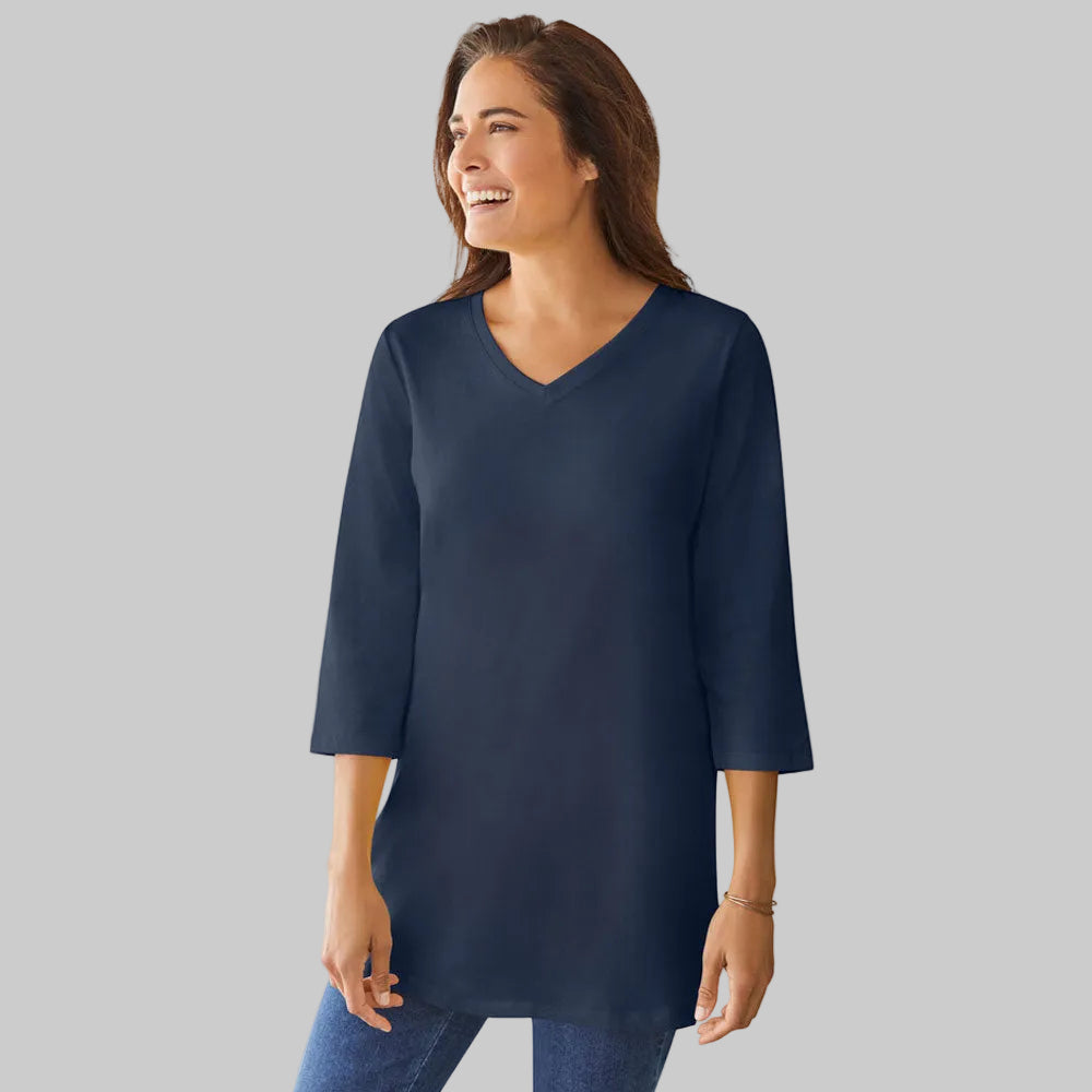 Women’s V-neck perfect tunic top relaxed fit cotton long tunic for everyday wear