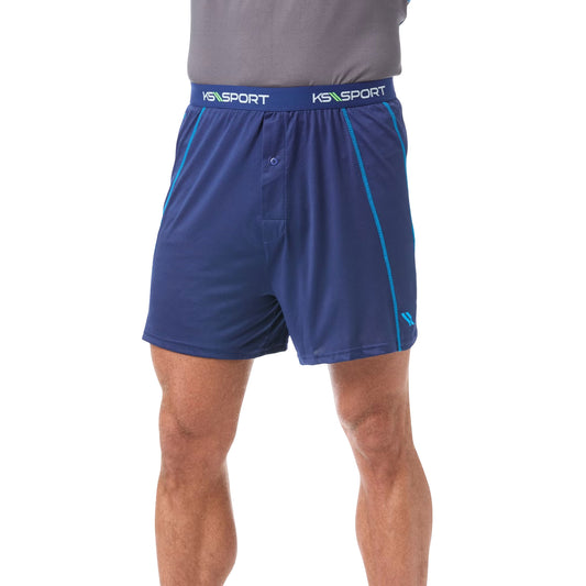 Navy Mesh Polyester Performance Boxers with Button Fly and Breathable Panels
