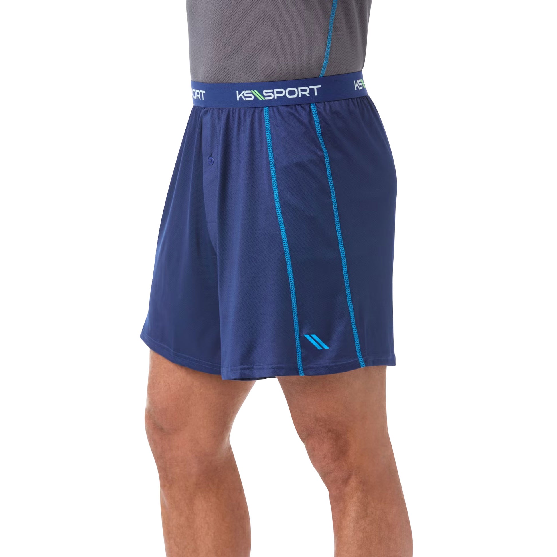Navy Mesh Polyester Performance Boxers with Button Fly and Breathable Panels
