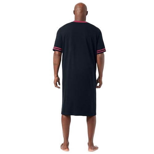 Navy blue short sleeve henley nightshirt laid flat showing button placket and relaxed fit