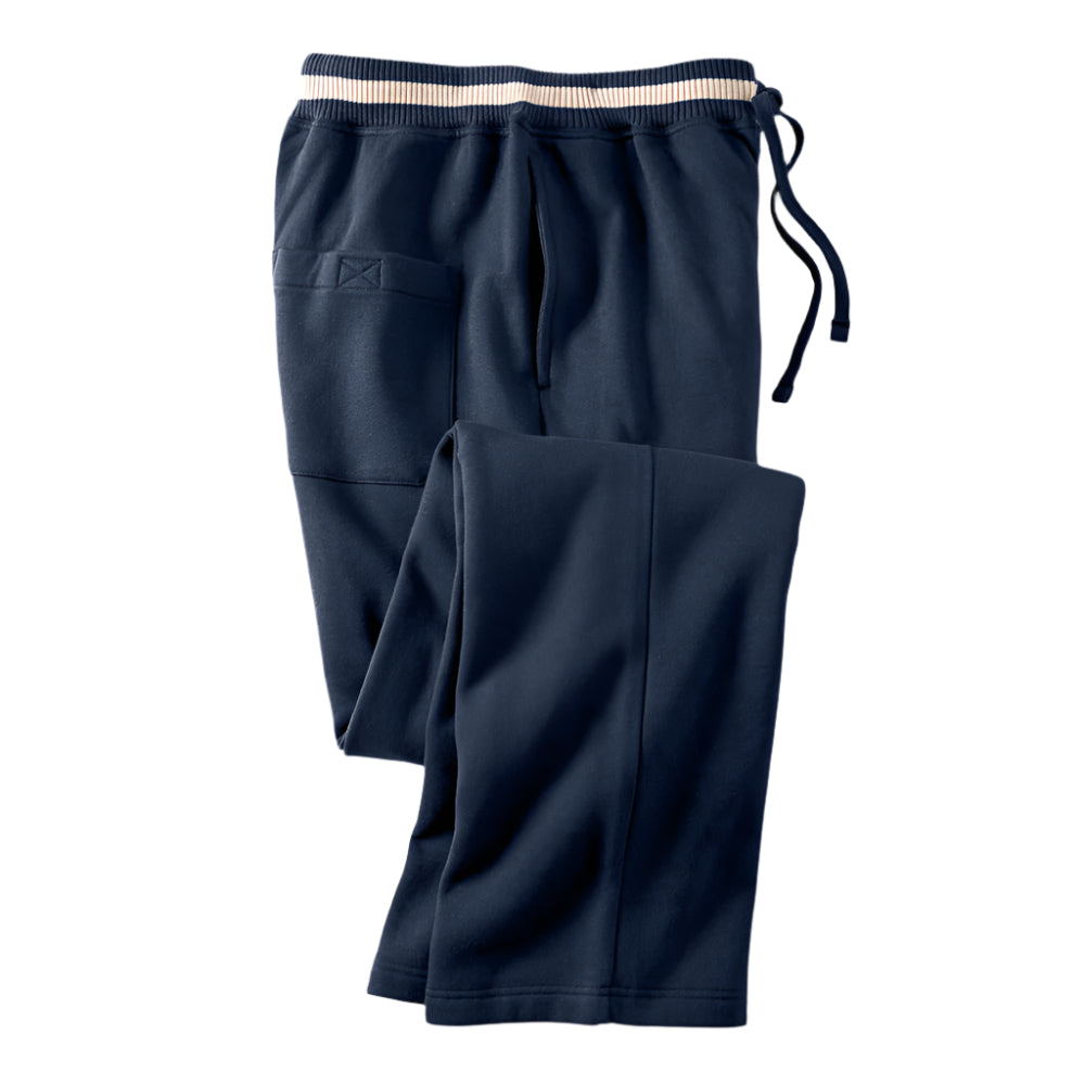 Navy Stripe Fleece Big Size Open Bottom Trouser with Drawcord Waist and Side Pockets – Relaxed Fit