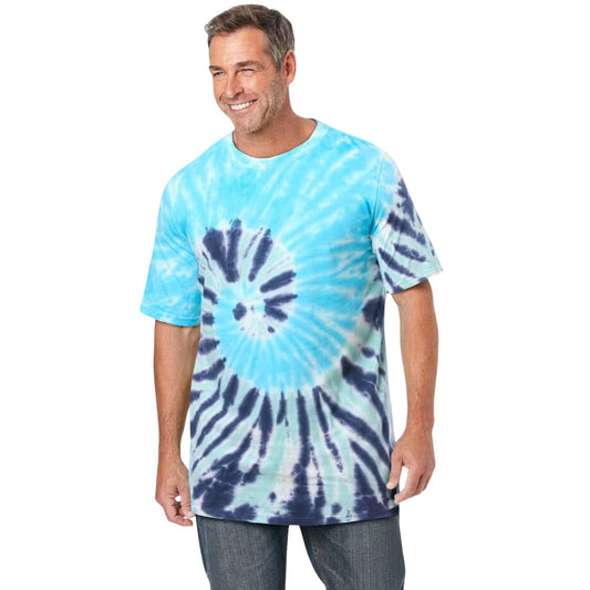 Navy Tie-Dye Crewneck T-Shirt with spiral design in blue and navy, made from 100% cotton for big & tall men