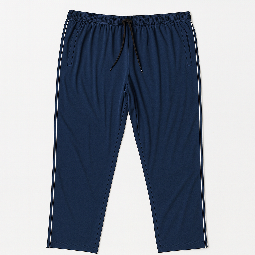 Navy blue plus size track pants with white piping for men – 2XL to 6X