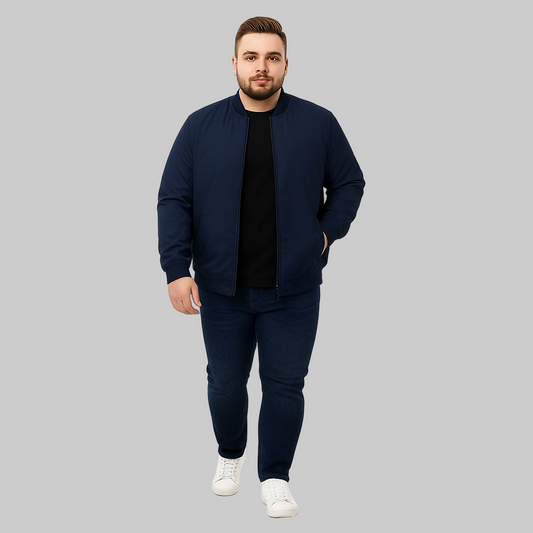 Navy Blue Plus-Size Bomber Jacket – Matte Finish PSM-10077