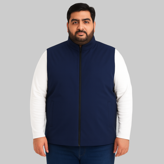 Navy Blue Plus-Size Sleeveless Puffer Jacket PSM-10001