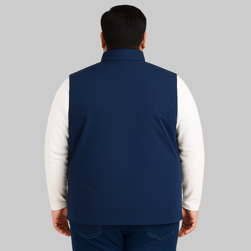 Navy Blue Plus-Size Sleeveless Puffer Jacket PSM-10001