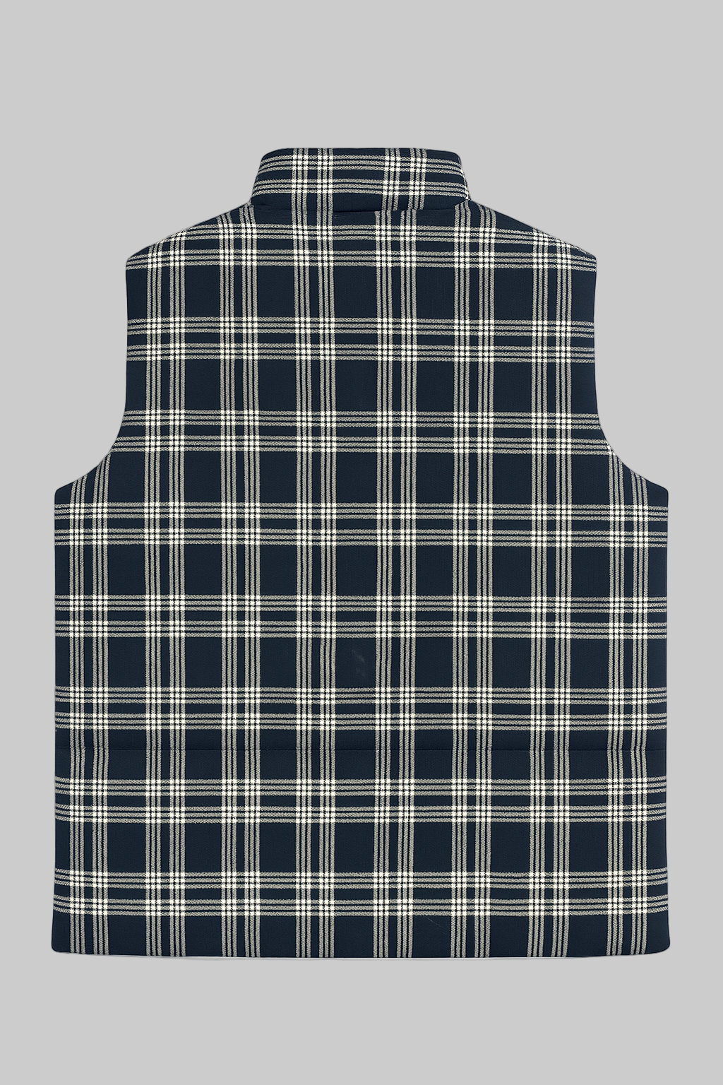 Navy Checkered Plus Size Sleeveless Puffer Vest PSM-9991
