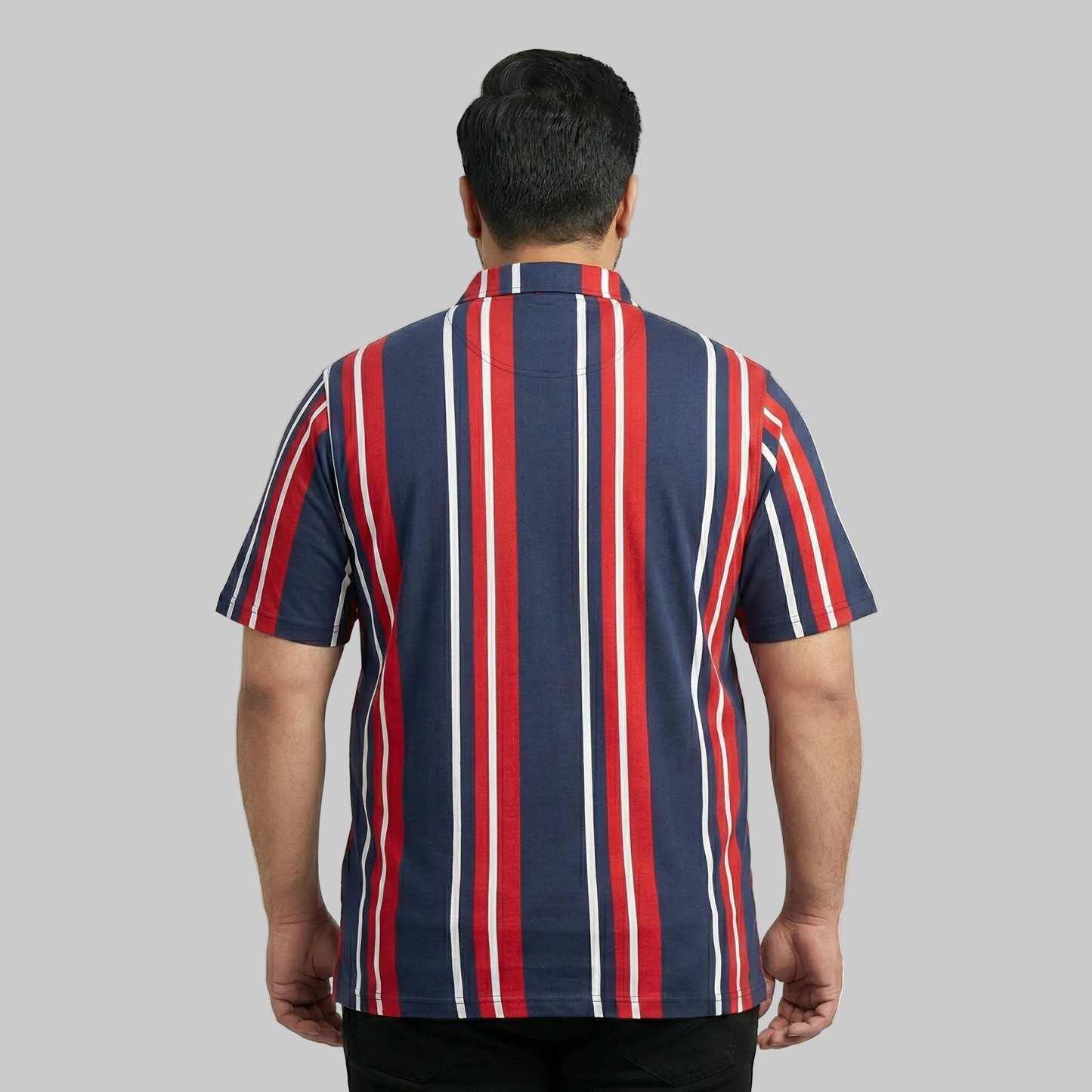 Navy Red Vertical Stripe Plus Size Polo Shirt PSM-10800
