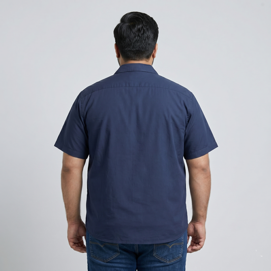 Navy Blue Cuban Collar Half Sleeve Casual Shirt PSM-11206