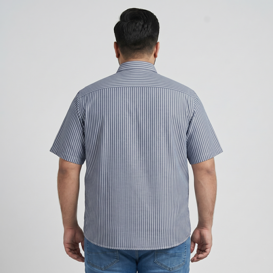 Navy Blue & White Horizontal Stripe Half Sleeve Casual Shirt PSM-11161