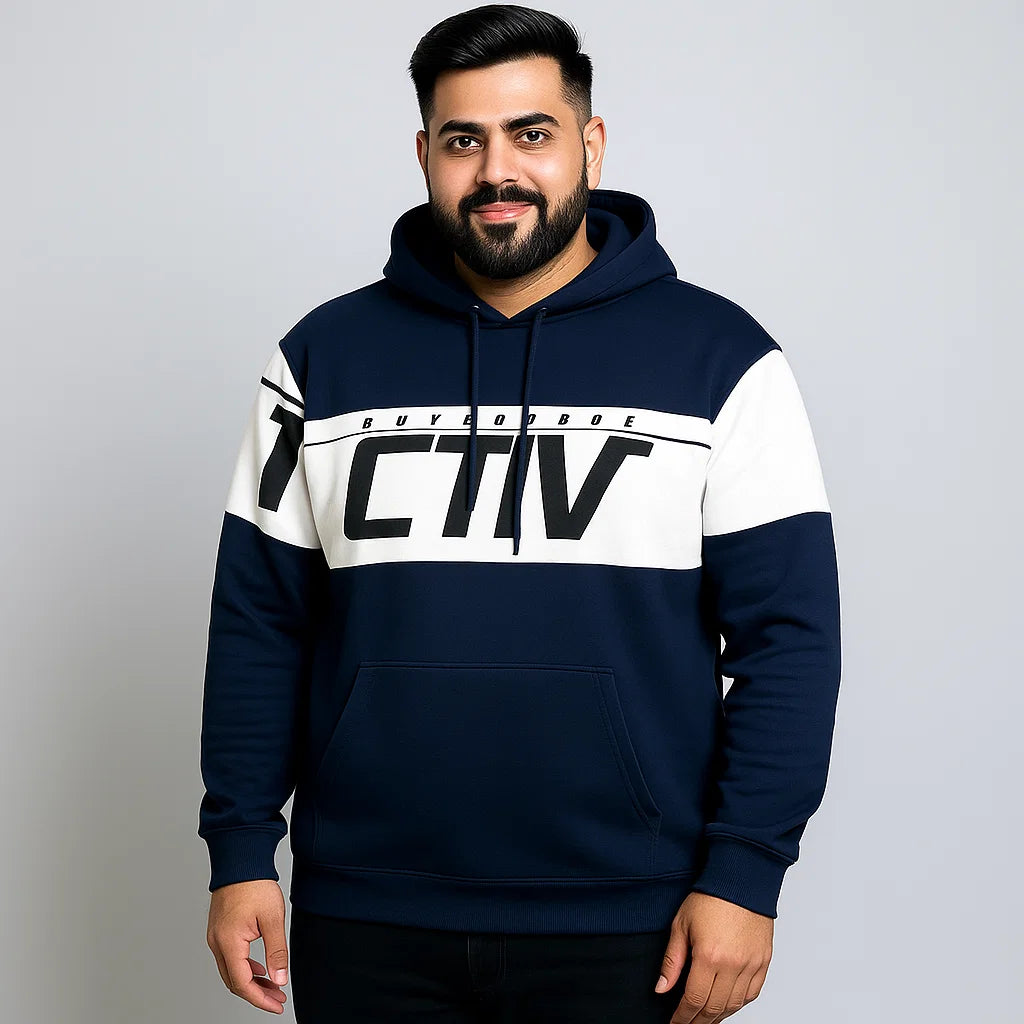 Navy Fleece Colorblocked Pullover Hoodie PSM-8815