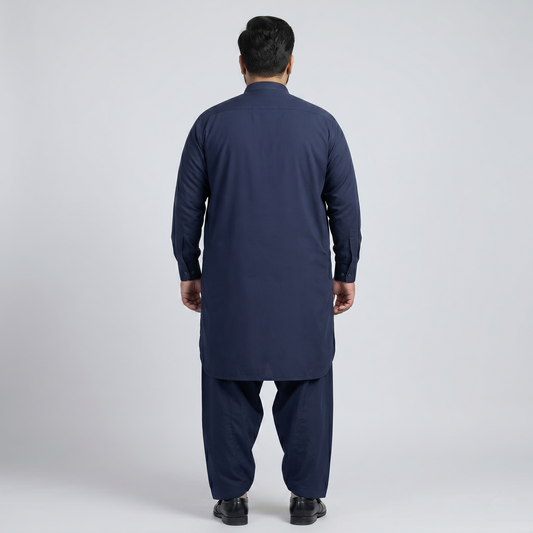 Navy Premium Wash & Wear Plus Size Kurta Shalwar PSM-11199