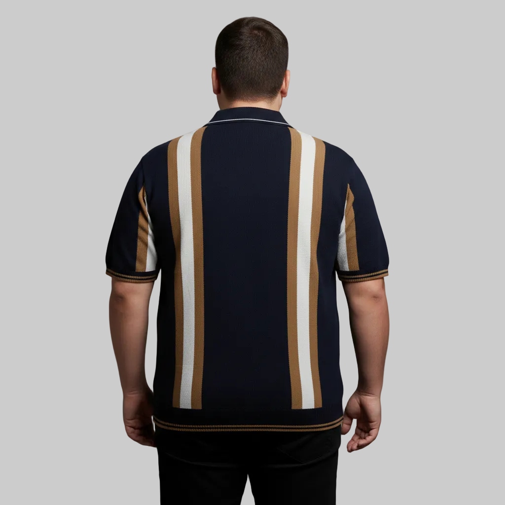 Navy Vertical Stripe Polo T-Shirt PSM-10642