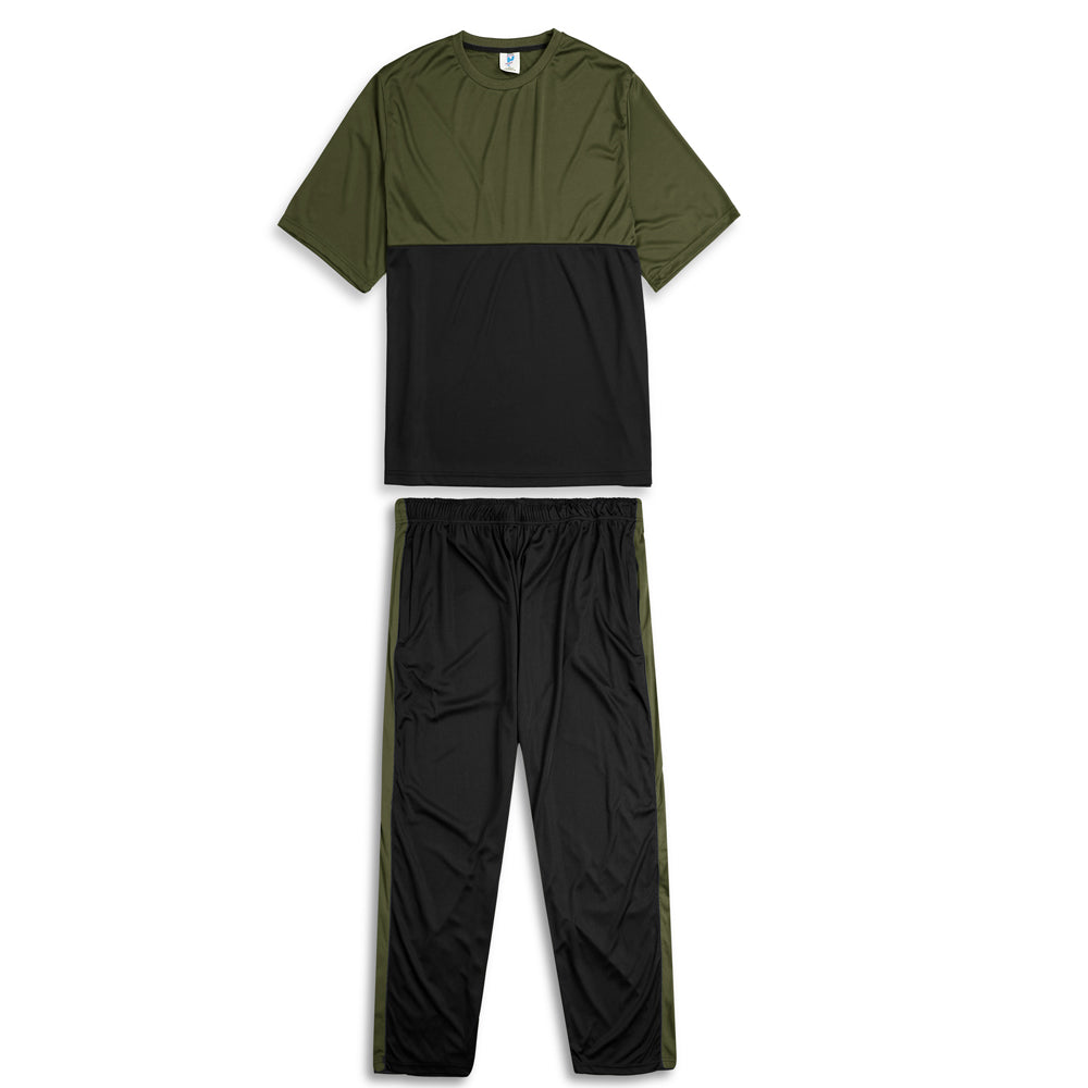 Olive Green Black Block Polyester Plus Size Sportswear Tracksuit PSM-7855