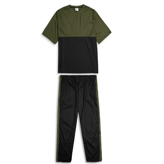 Olive Green Black Block Polyester Plus Size Sportswear Tracksuit PSM-7855