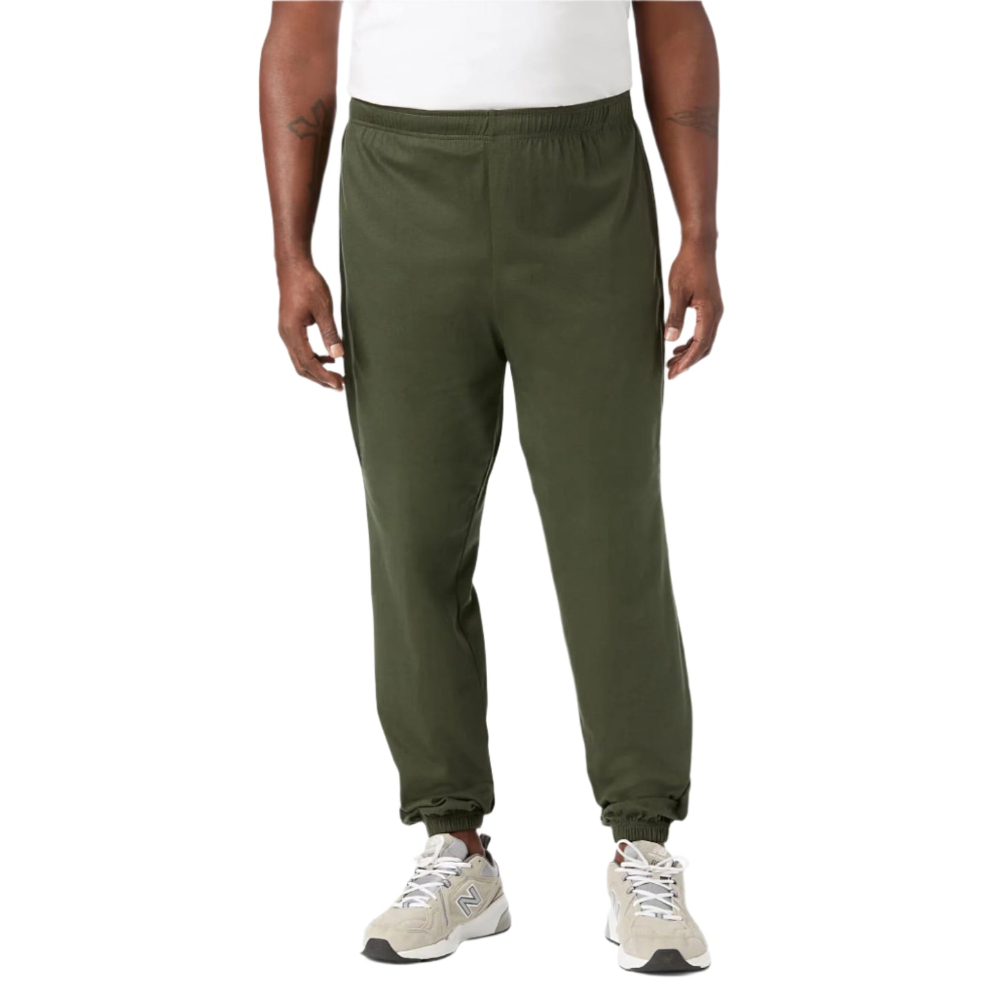 Olive green plus size sweatpants with elastic cuffs and waistband