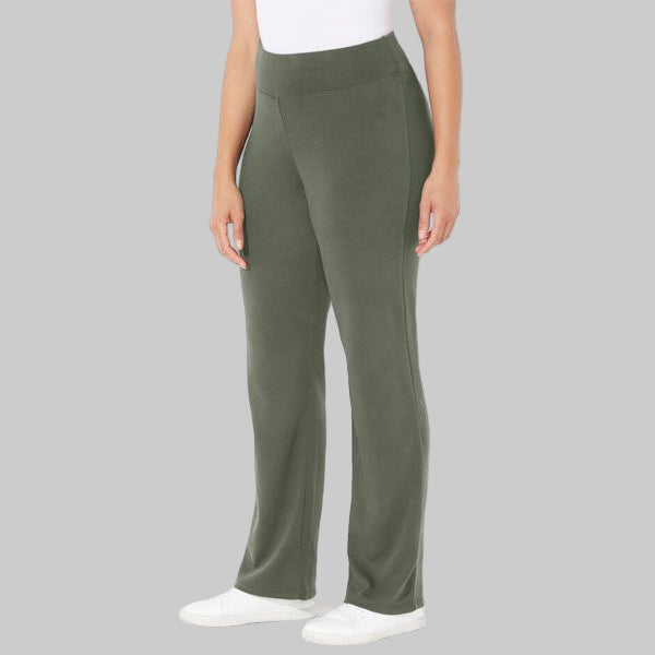 Olive green plus size yoga pants with elastic waistband and stretch cotton fabric