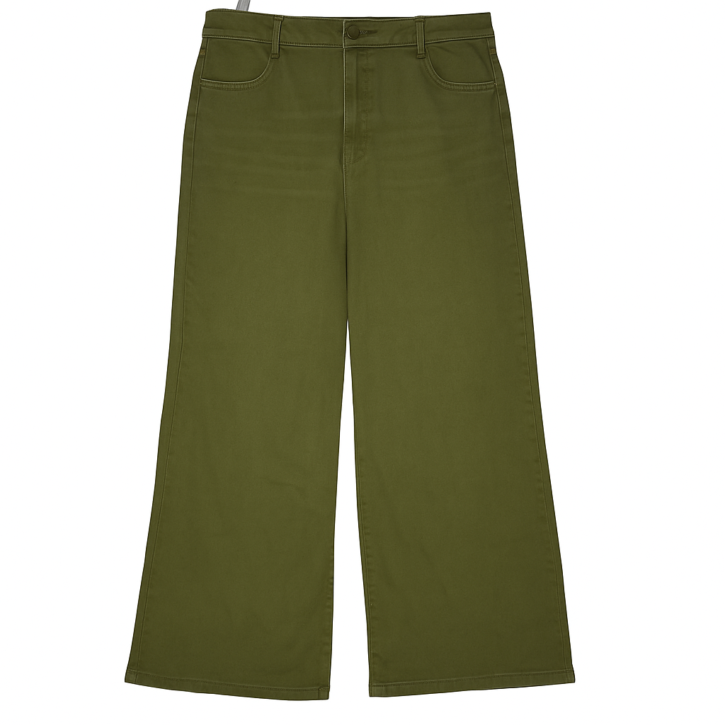 Olive Green Denim Mid Rise Wide Leg Jeans PSW-8782