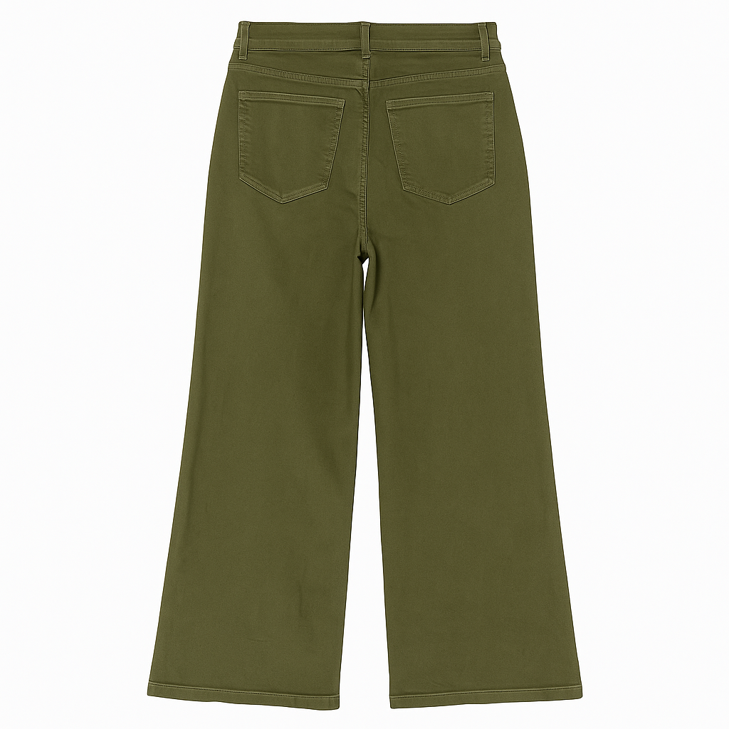Olive Green Denim Mid Rise Wide Leg Jeans PSW-8782