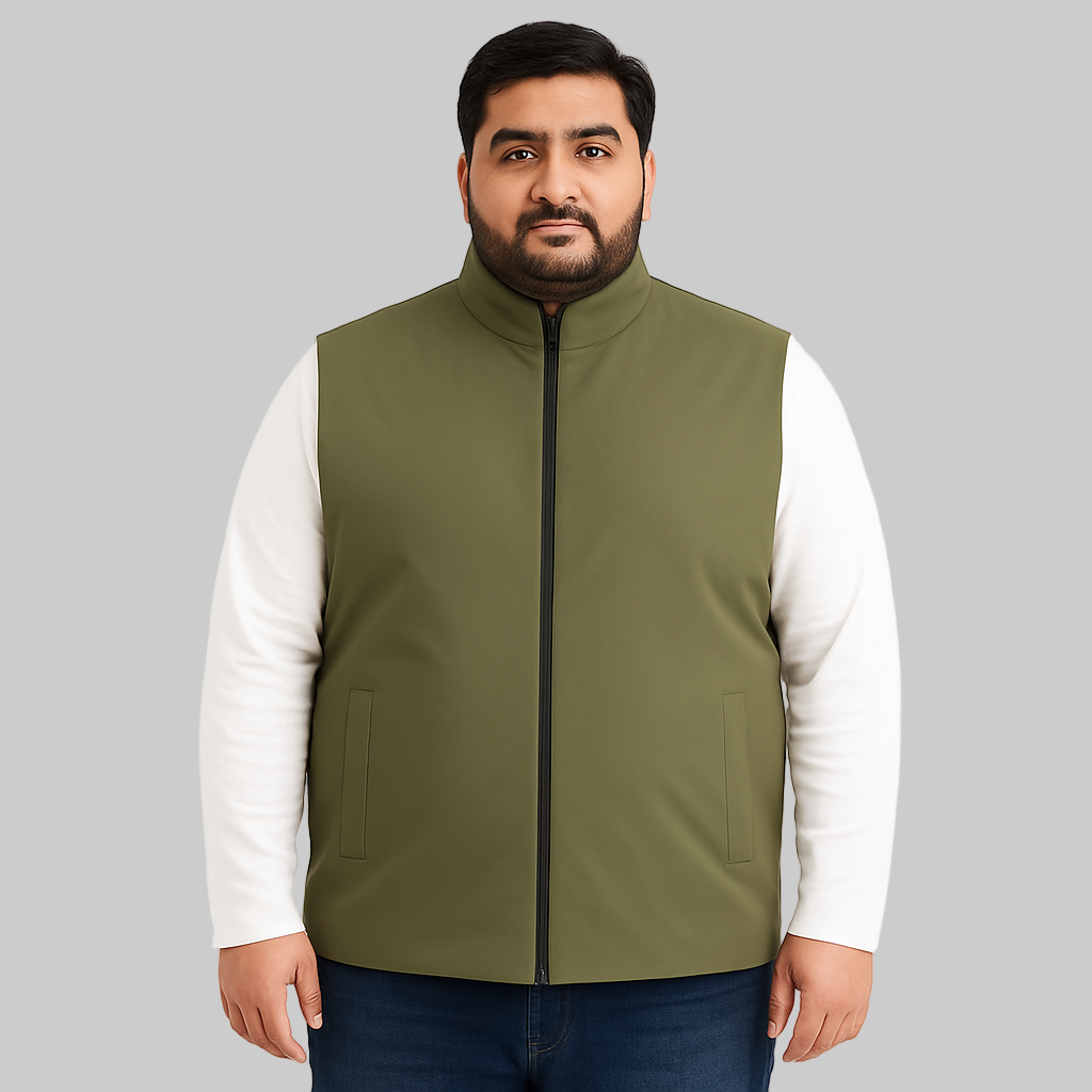 Olive Plus-Size Sleeveless Puffer Jacket PSM-10004