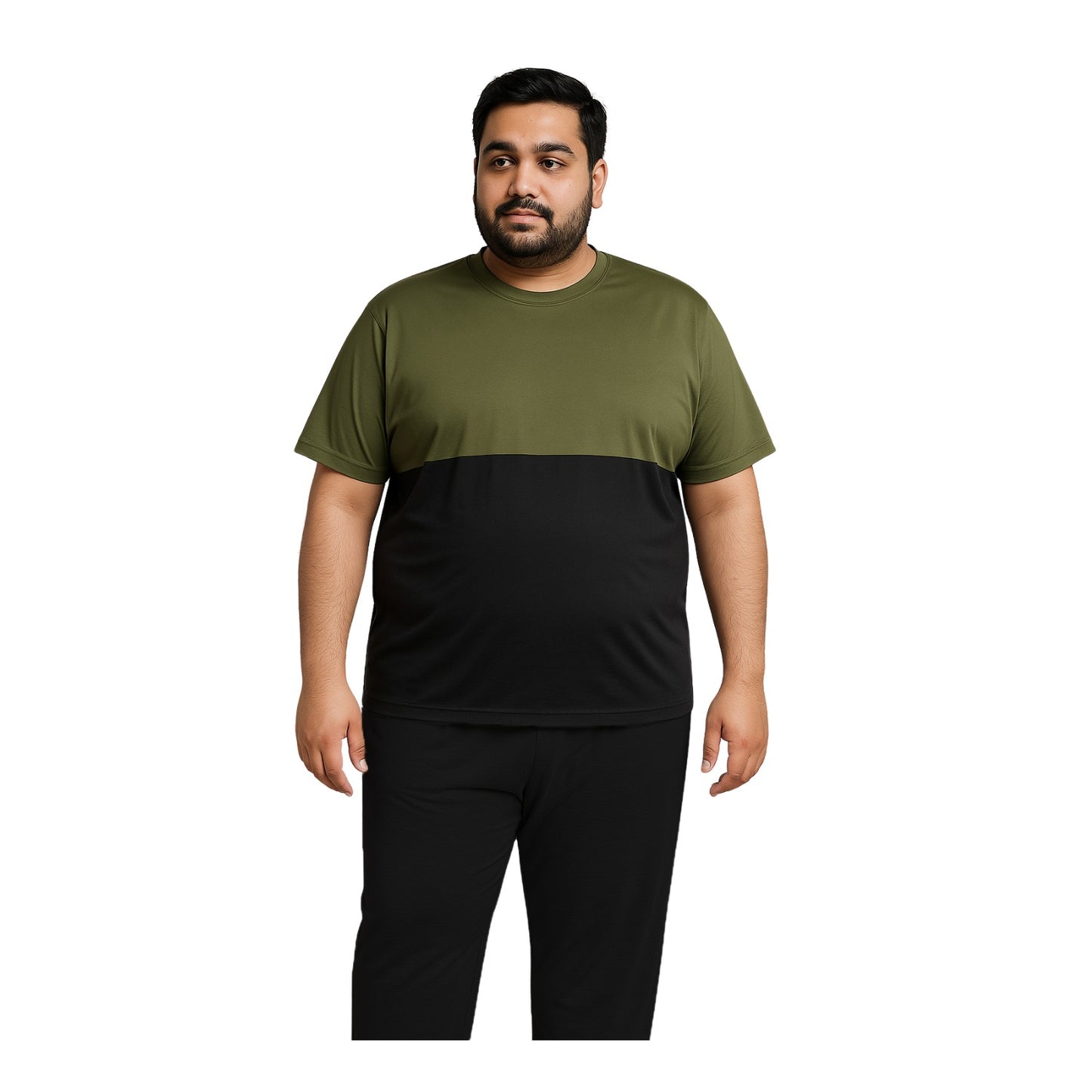 Olive Green Black Block Polyester Plus Size Sportswear Tracksuit PSM-7855