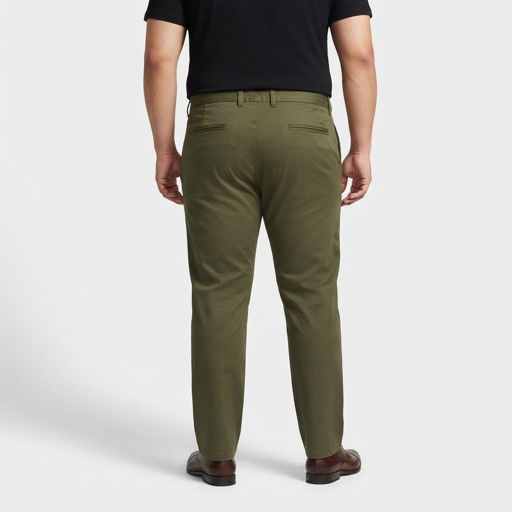 Olive Green Cotton Chino Pants made from slightly stretchable cotton fabric
