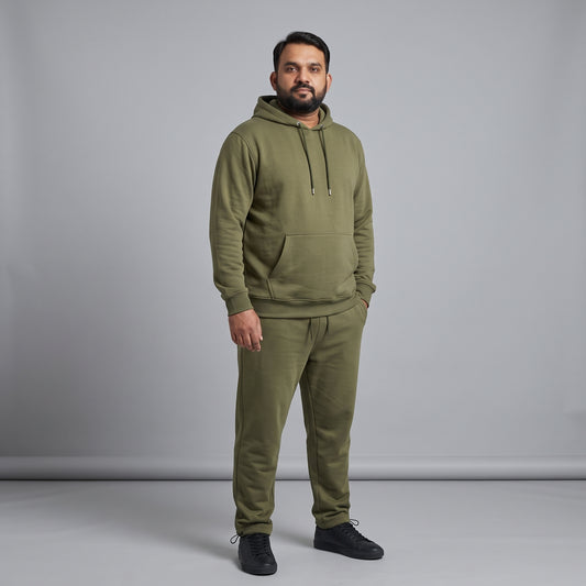 Olive Green Fleece Co-ord Set for Men with Adjustable Bottom Opening and Zip Pockets