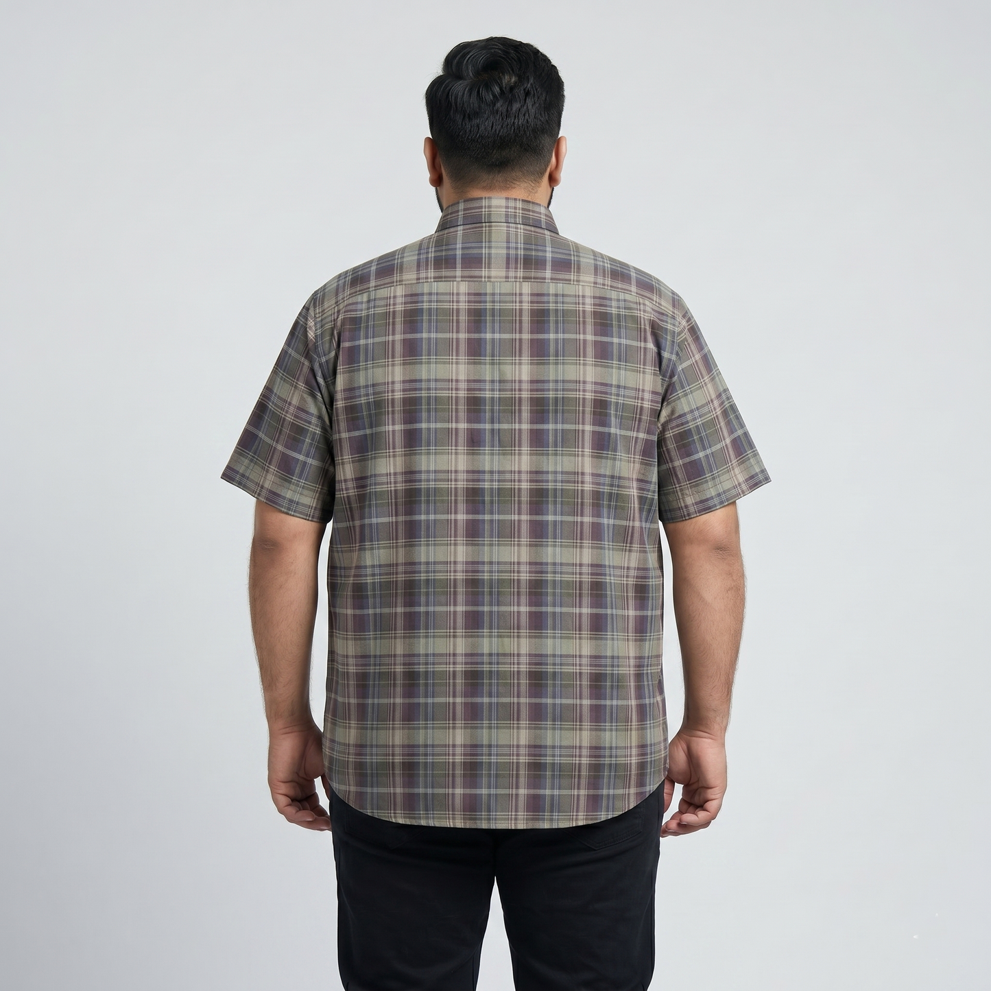 Olive & Purple Plaid Half Sleeve Casual Shirt PSM-11193
