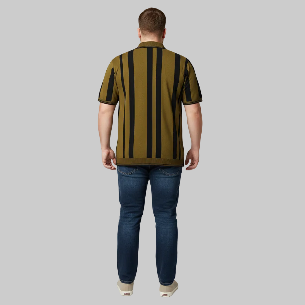 Olive Vertical Stripe Polo T-Shirt PSM-10639