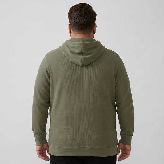 Olive Waffle-Knit Big & Tall Thermal Hoodie PSM-4138