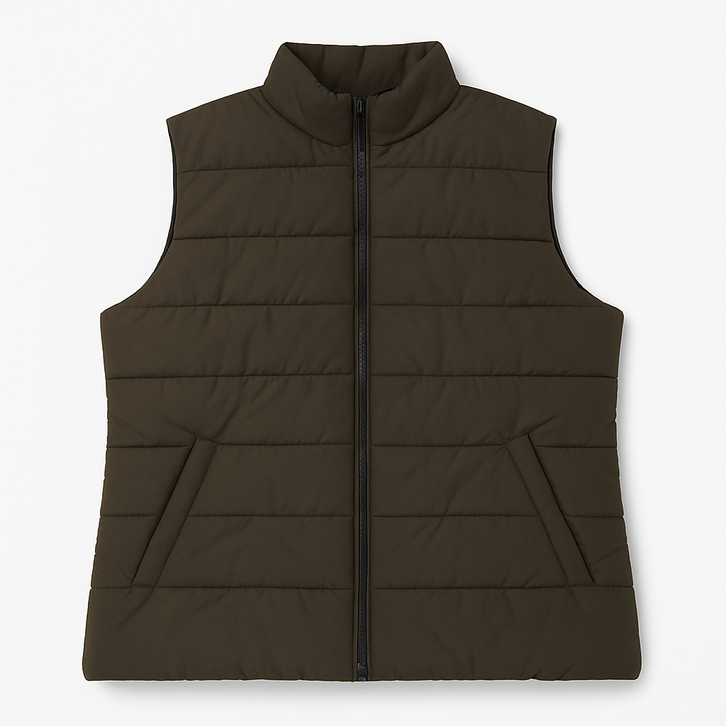 Olive Zip-Front Sleeveless Puffer Jacket for Plus Size Women