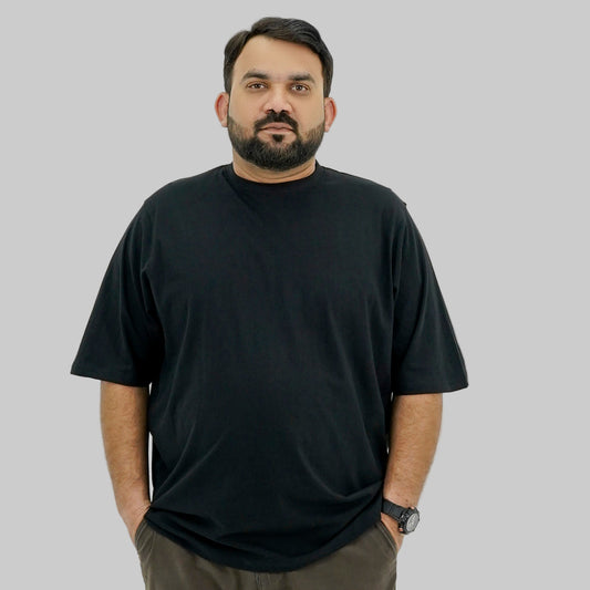 Plain Black Plus Size Crewneck T-Shirt PSM-8643