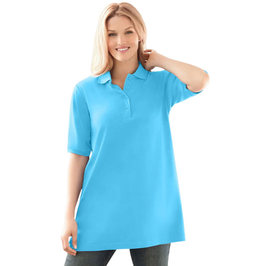 Paradise blue women’s elbow short-sleeve polo shirt with collar