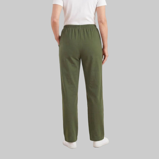 Pine green plus size women’s casual fleece pants with a comfortable relaxed fit