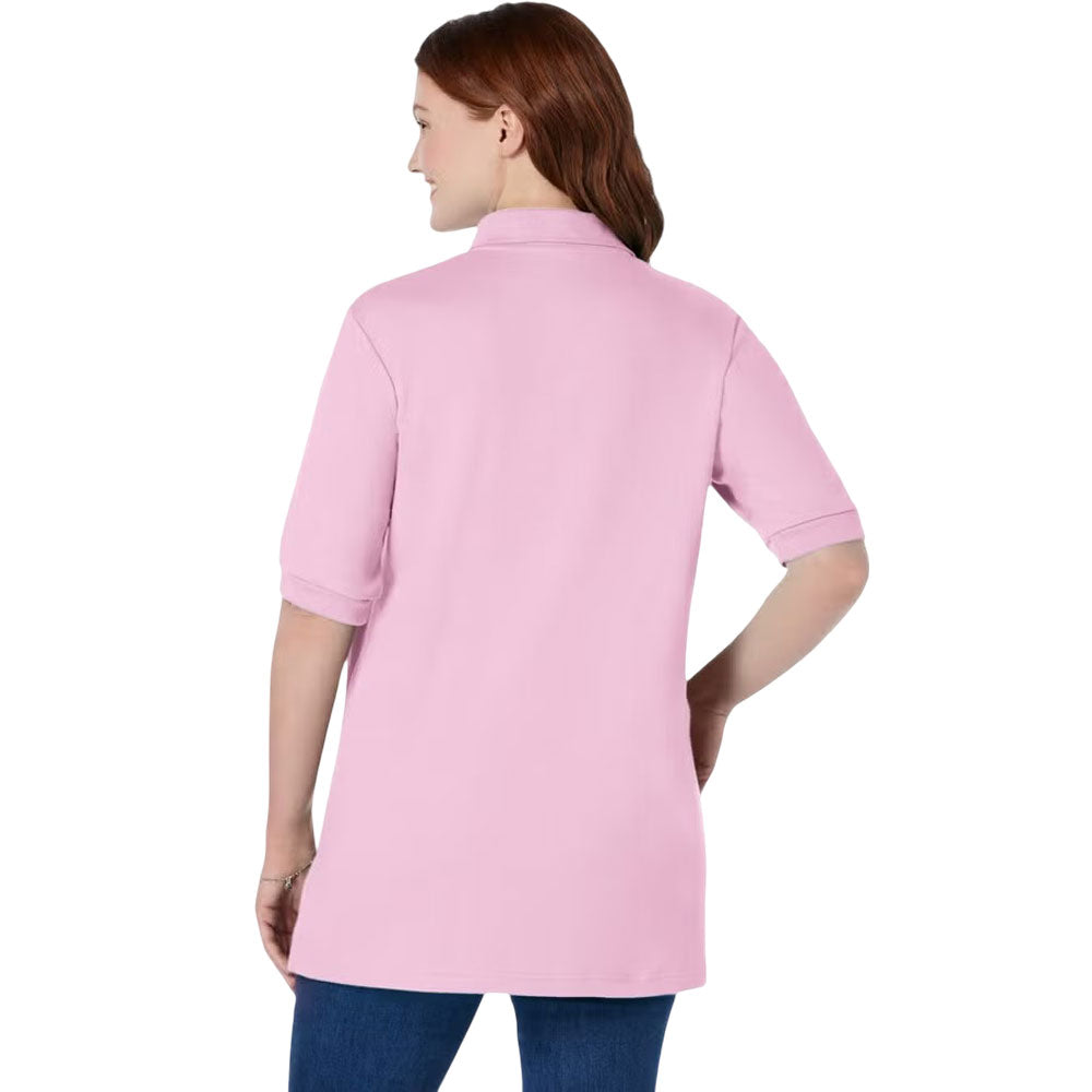 Pink Polo Tunic with Elbow-Length Sleeves and Button Placket – Cotton Blend