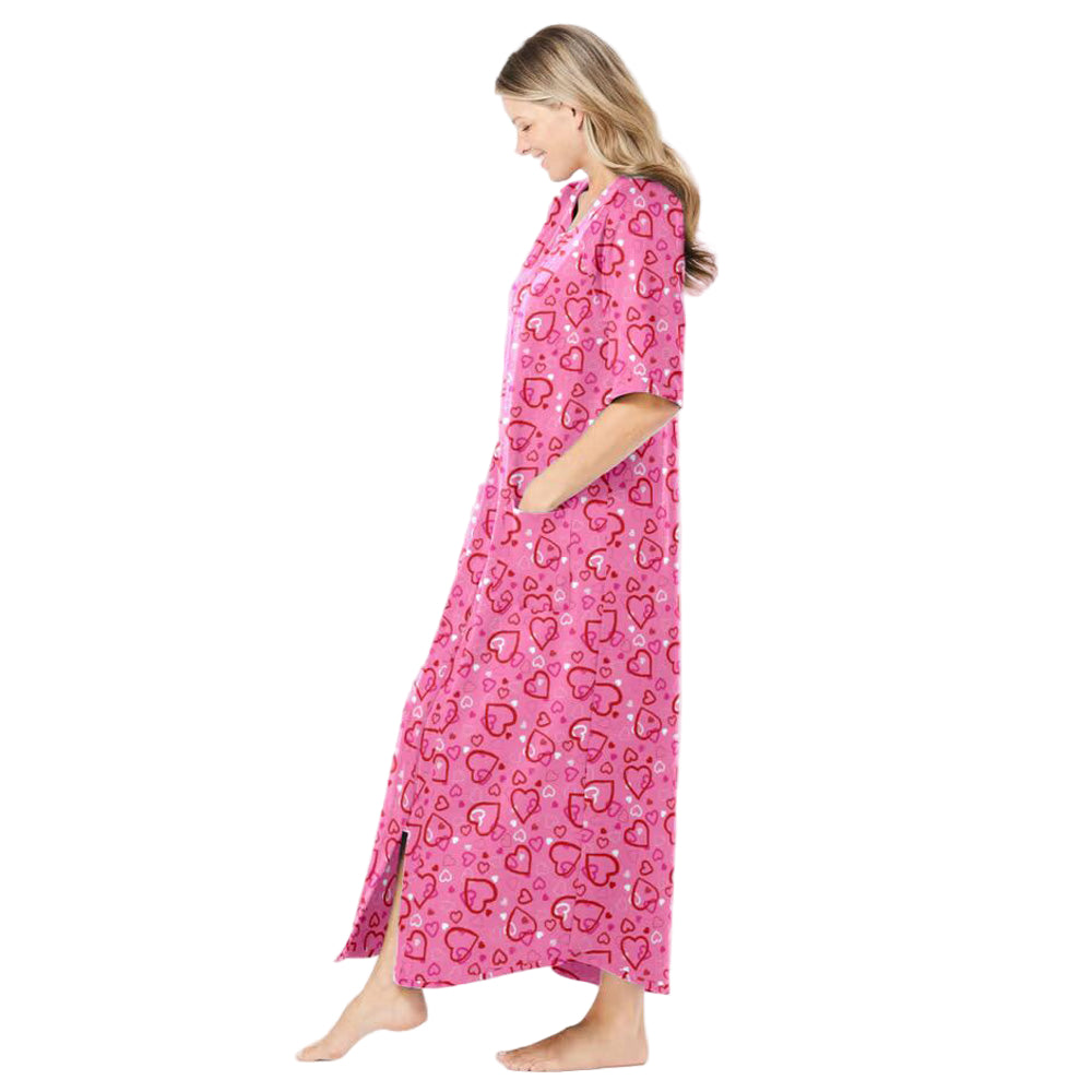 Flat-lay of Pink Hearts Long Robe with playful heart print