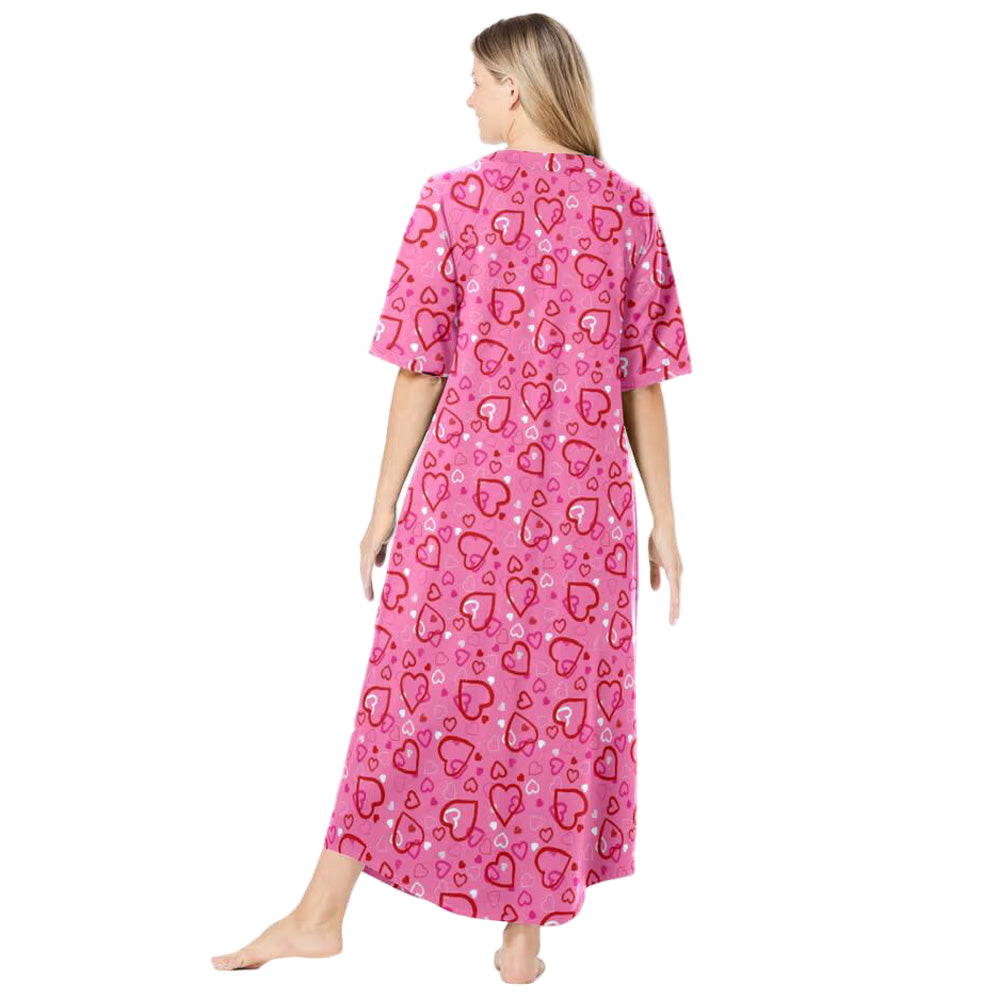 Flat-lay of Pink Hearts Long Robe with playful heart print