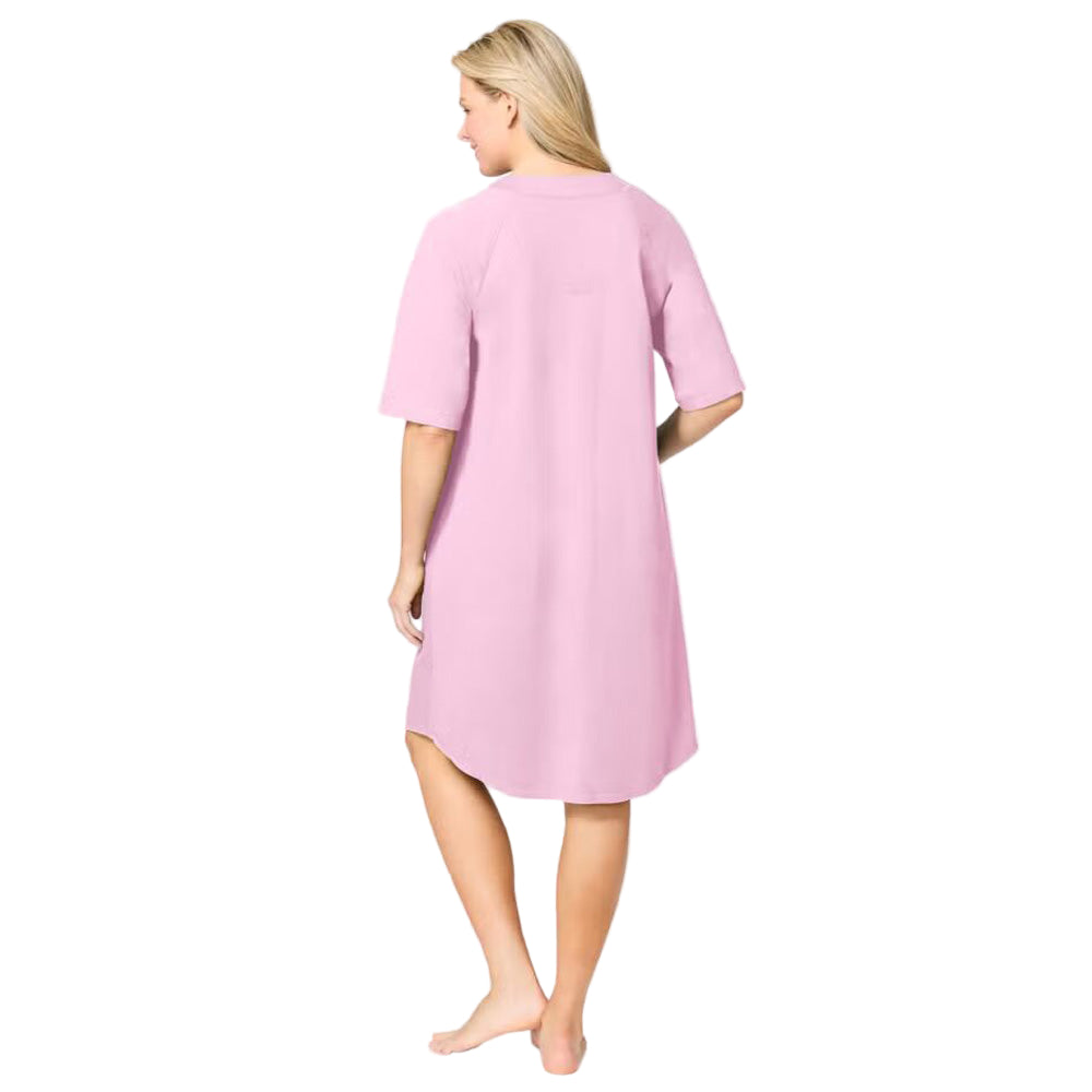 Flat-lay of Pink French Terry Short Zip Robe on neutral background