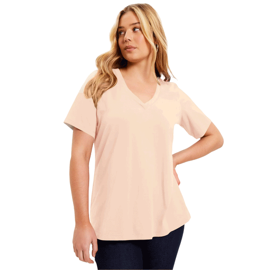 Pink Short-Sleeve V-Neck Tunic PSW-9276