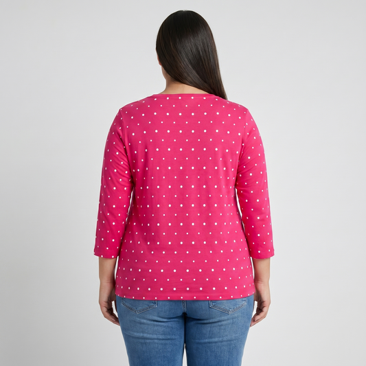 Pink Polka Dot V-Neck Tunic Tee PSW-6431