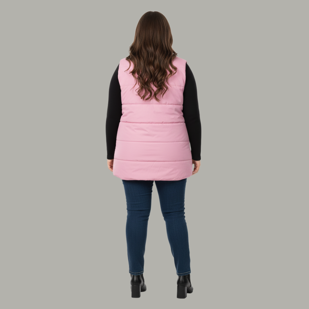 Pink Rose Sleeveless Plus Size Women’s Puffer Jacket PSW-10075
