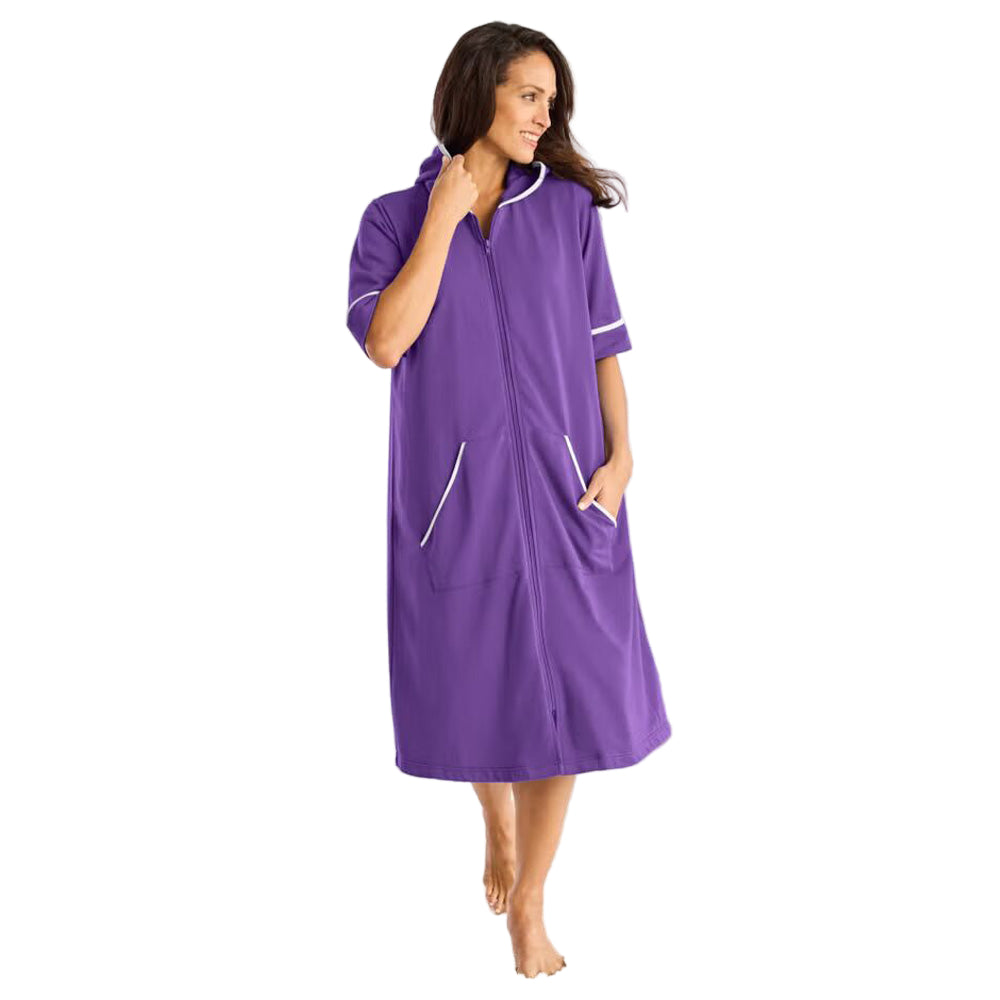 Flat-lay of Plum Burst French Terry Robe on neutral background