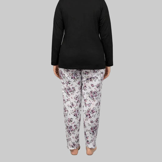 Plum blossom cotton pajama featuring soft breathable fabric, relaxed fit and elastic waistband, designed for comfortable sleepwear and daily lounging.