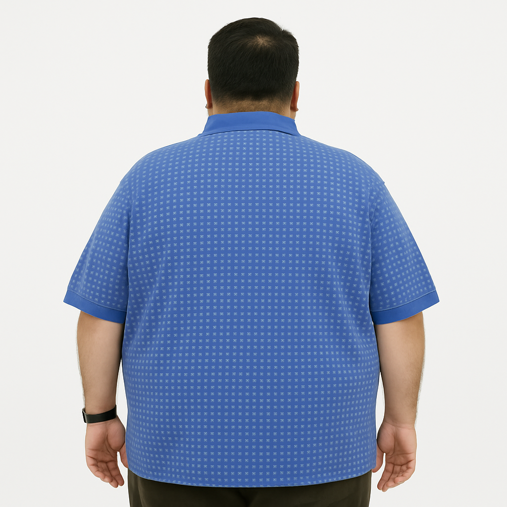 Plus Size Classic Blue Patterned Polo Shirt PSM-9213