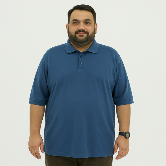Plus Size Classic Solid Blue Polo Shirt PSM-9216