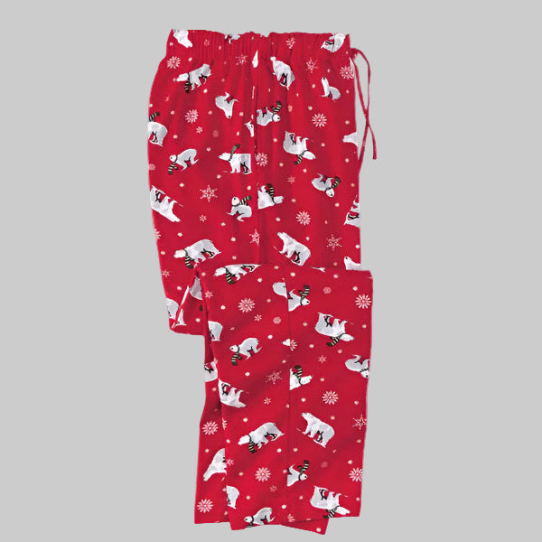 Plus size polar bear print flannel pajama pants with drawstring waist and side pockets – soft cotton sleepwear for men